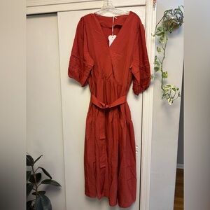 NWT Rust Red-Orange Faux Wrap Short Sleeve Maxi Dress Size 3X Plus